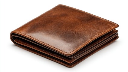 Brown leather bifold wallet, isolated on white
