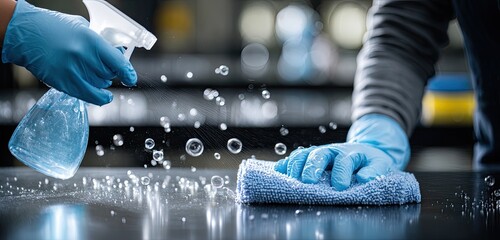 Cleaning a surface with spray and cloth