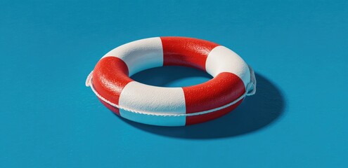 Red and white life preserver on blue background
