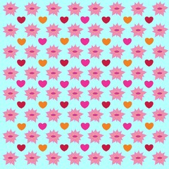 Pink flowers in a forest of colorful hearts