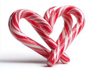 Red and white heart-shaped candy canes, intricately detailed, arranged to form an overall heart shape on a plain background, angled slightly differently for depth and movement, soft lig - AI-Generated