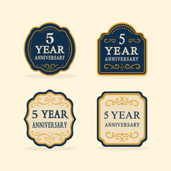 Elegant Anniversary Sticker Set Vector &ndash; 5 Year Celebration Badges