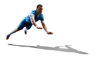 Soccer player falling. Isolated. Sports concept. Professional soccer player in action