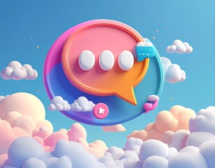3D message icon, floating in a pastel sky