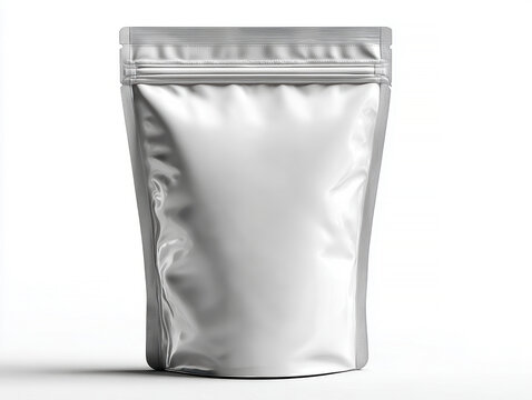 A silver metallic pouch, textured and reflective The item is closed and bears unreadable text on one side Background is neutral, focus is on the object itself Soft, even lighting enh - AI-Generated - Powered by Adobe