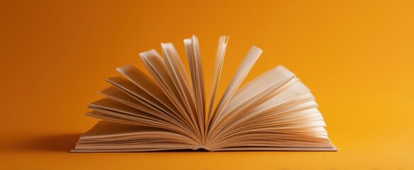 The Book with Fanned Pages on a Bright Orange Background for Learning