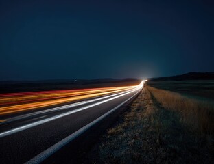 Night road with streaks of light
