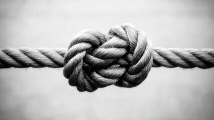 Fototapeta premium Strong Knot Formed in a Thick Rope Hanging Against a Simple Background