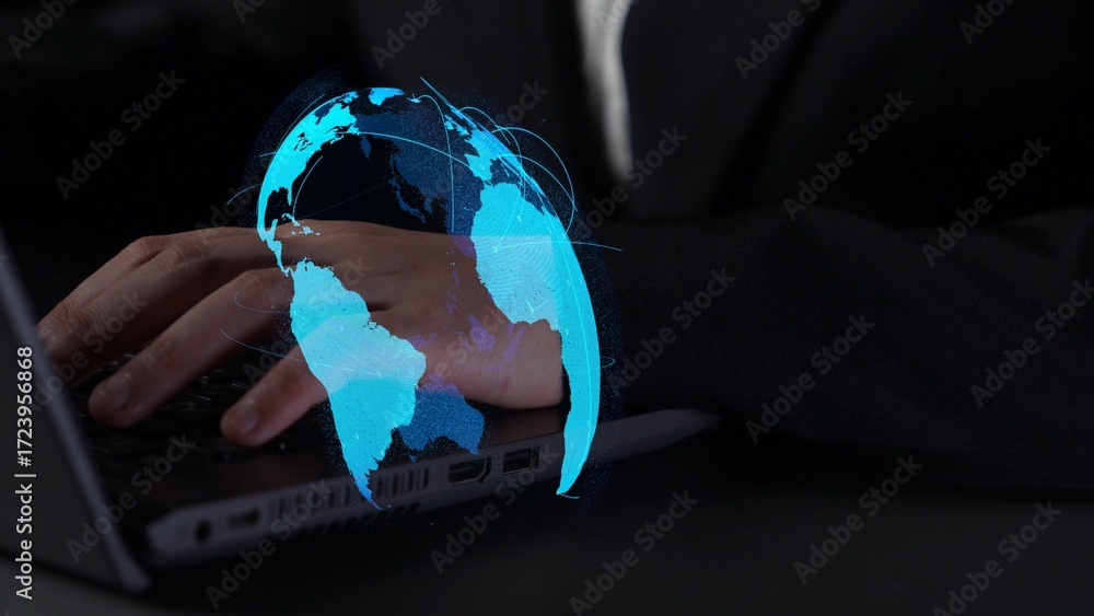 Aufkleber global network connection visualization showing data exchange, digital link, worldwide communication
