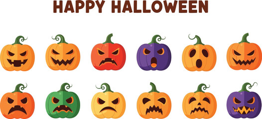 Happy halloween with scary pumpkins cartoon jackolanterns for festive decoration and celebration