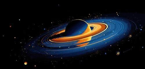 Colorful ringed planet in deep space (1)