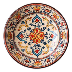 Decorative ceramic plate with floral design isolated on transparent background