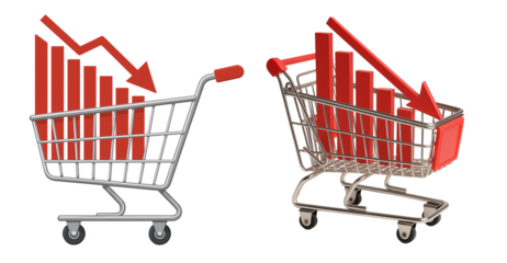 set of shopping carts on a transparent background. discounts in stores. economic crisis. black friday