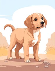 Cute puppy standing in a field