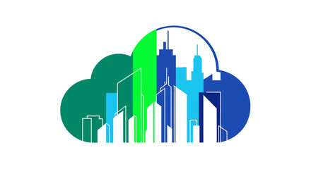 Fototapeta premium Cloud computing city skyline illustration representing modern technology and urban development.