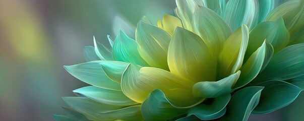 Close-up of a vibrant flower with soft, teal and yellow petals