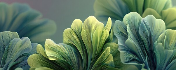 Abstract floral shapes in soft greens and blues