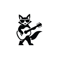 Musician Fox silhouette Logo design vector