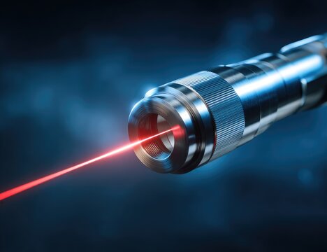 Close-up of a metallic laser emitter