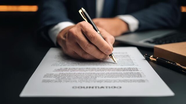 Focused business professional drafting partnership contracts on a sleek laptop emphasizing clarity and legal compliance.