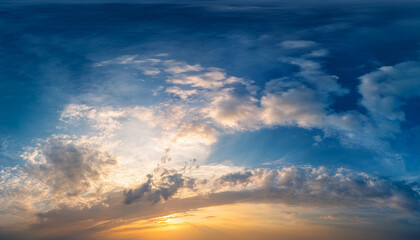Fototapeta premium Panorama Background Of Cloudy Blue And Orange Sky