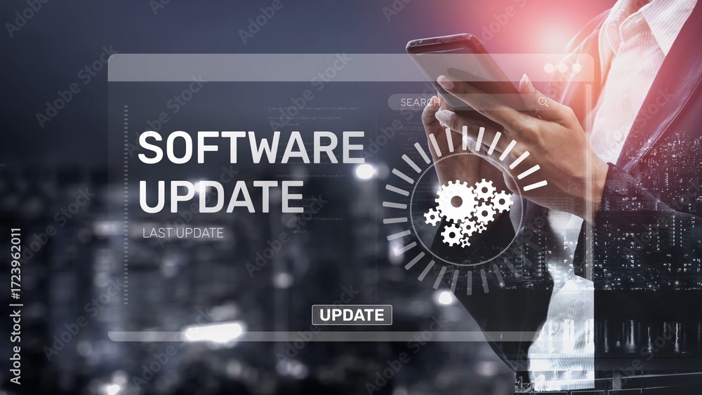 Poster knowledge upgrade and software update, digital skills improvement, competitive advantage, continuous