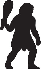 Caveman silhouette vector, prehistoric human illustration, minimal stone age character design