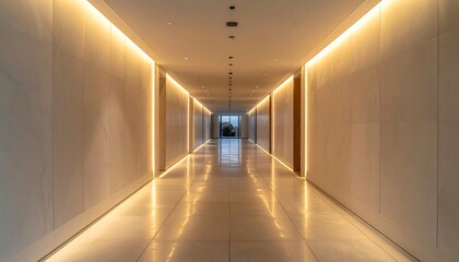 Modern hotel hallway, bright light