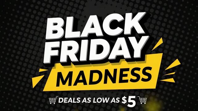 Black friday madness deals as low as 5 promotional banner with halftone background