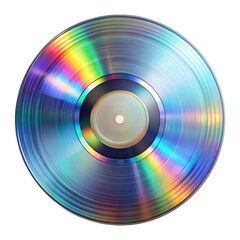 Holographic vinyl record isolated on transparent background with iridescent effect