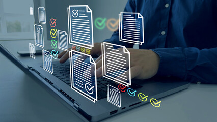 Business productivity checklist and filling survey form.Fast checklist and clipboard task...