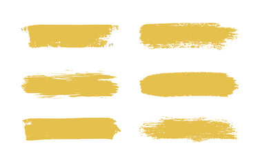 Set of gold brush strokes isolated on white background, flat vector illustration