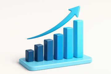 3d blue bar chart showing upward trend with arrow