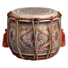 Intricately decorated Indian drum isolated on transparent background