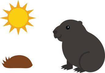 Groundhog day vector illustration featuring a groundhog sun and burrow for seasonal celebration vector