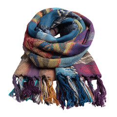 Colorful woven scarf on black background isolated on transparent background