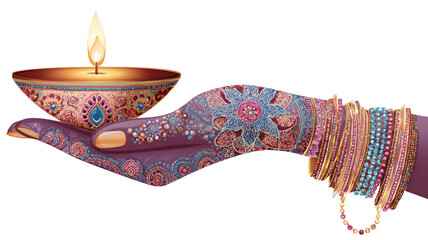 Illustration of female with mehndi and bangle showcasing cultural beauty creating a traditional ethnic decoration illustration isolated on white background
