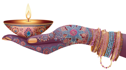 Illustration of female with mehndi and bangle showcasing cultural beauty creating a traditional ethnic decoration illustration isolated on white background