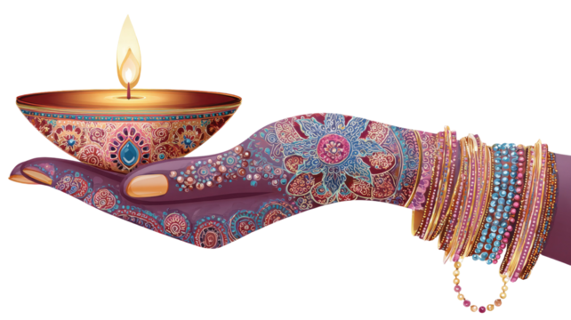 Illustration of female with mehndi and bangle showcasing cultural beauty creating a traditional ethnic decoration illustration isolated on white background