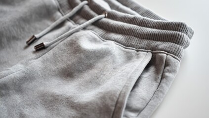Close-up of light gray sweatpants