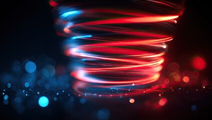 Abstract swirling neon lights against a dark background