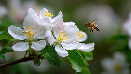 A bee visits delicate blossoms