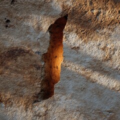 Sunlit Hole in Stone Wall