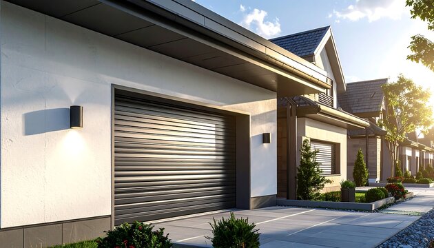 Modern house exterior with garage - Powered by Adobe