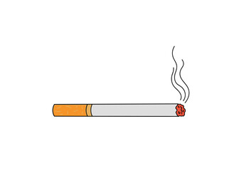 A lit cigarette with smoke rising from the tip.