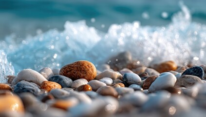 Close-up of pebbles at water's edge