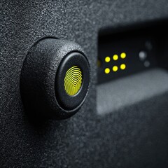 Close-up of a black security button