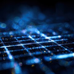 Abstract grid network with glowing lines and bokeh
