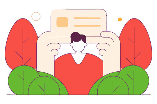 Person holding identification card with nature elements