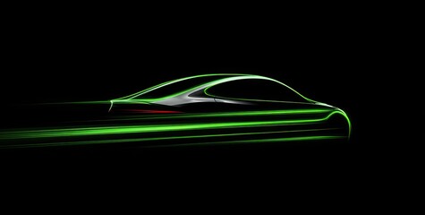 Silhouetted car, green light trails